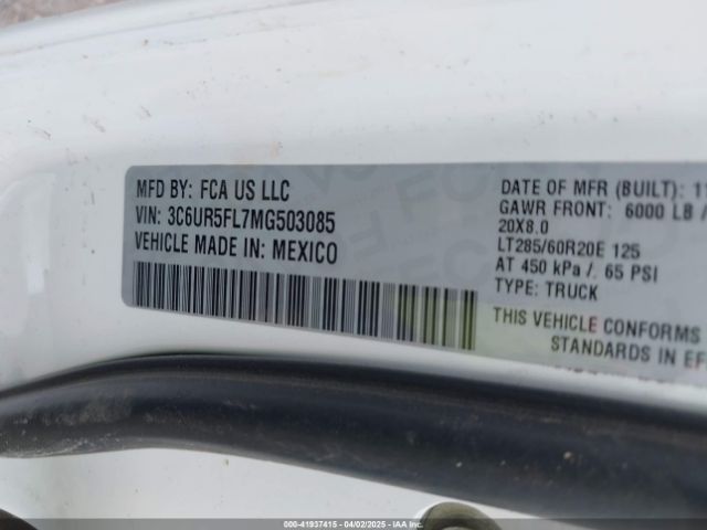 3C6UR5FL7MG503085 RAM 2500 Laramie  4x4 6'4 Box