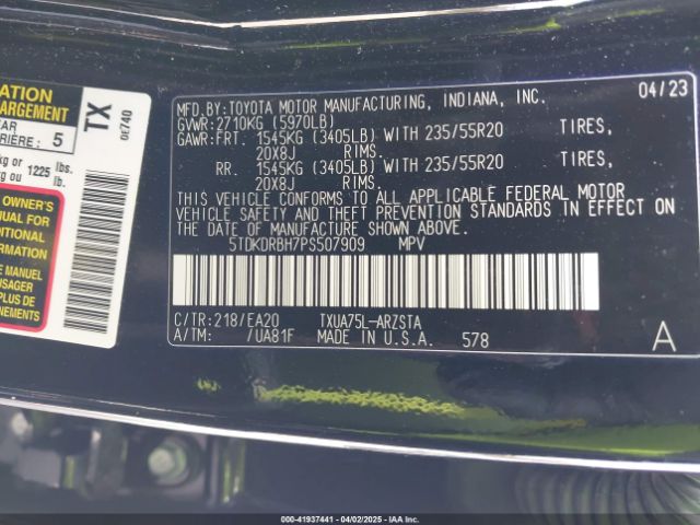 5TDKDRBH7PS507909 Toyota t24a-fts