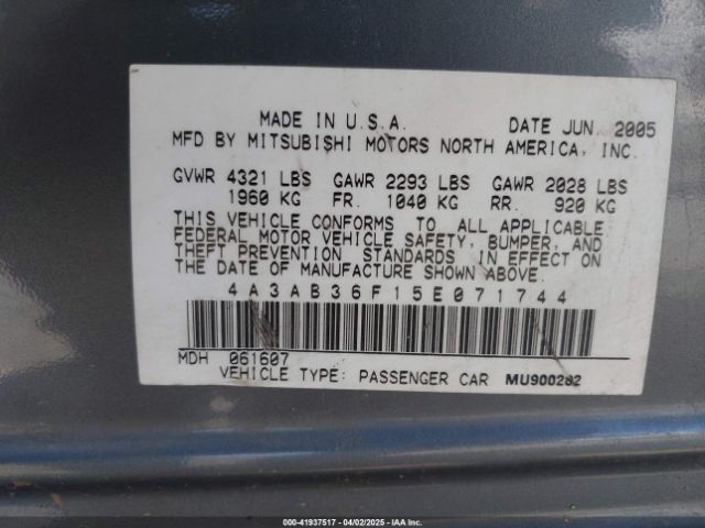2005 MITSUBISHI GALANT 4A3AB36F15E071744 Photo 8