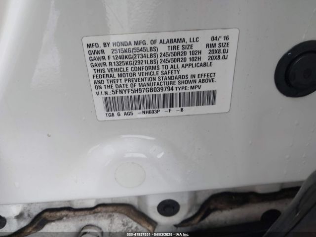 5FNYF5H97GB039794 Honda Pilot Touring