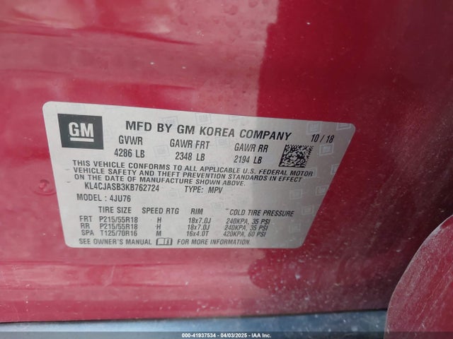 KL4CJASB3KB762724 Buick Encore Fwd Preferred