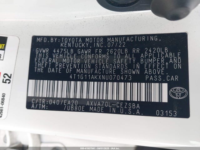 4T1G11AKXNU070473 Toyota CAMRY SE