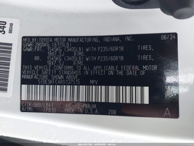 5TDESKFC4RS137515 Toyota Sienna Platinum