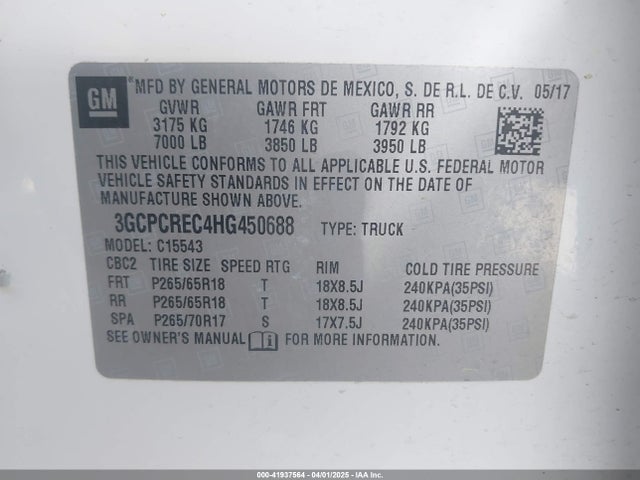 3GCPCREC4HG450688 Chevrolet Silverado 1500 1lt