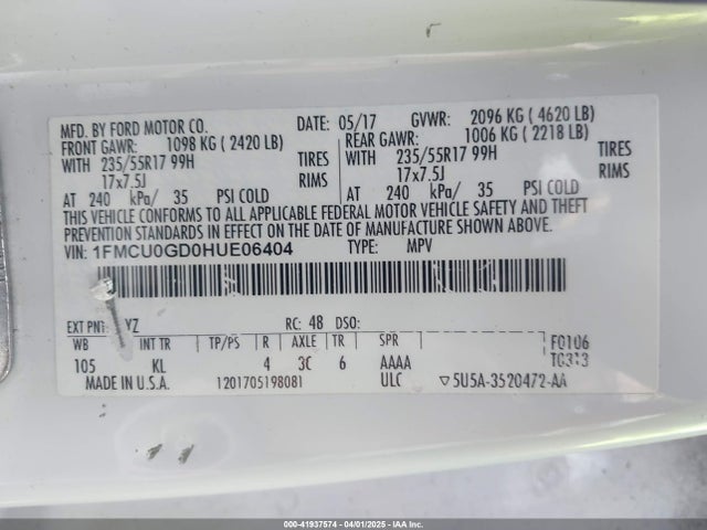 1FMCU0GD0HUE06404 Ford ESCAPE SE
