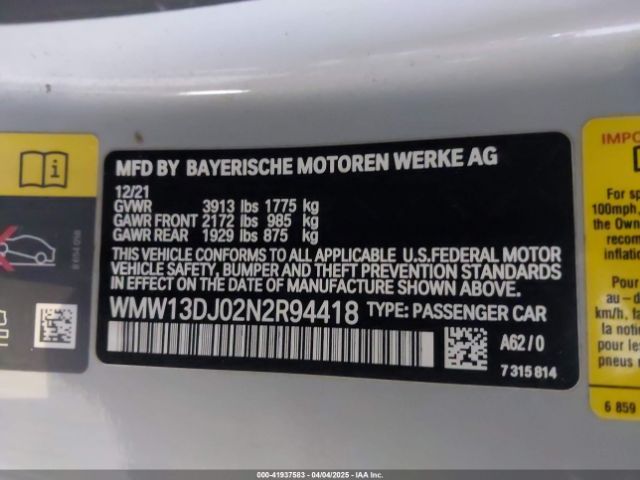 WMW13DJ02N2R94418 Mini Se Hardtop Cooper