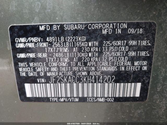 JF2SKACC3KH414202 Subaru Forester