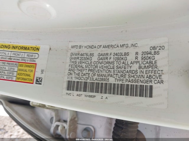 1HGCV2F33LA028905 Honda Accord Sport 2.0t