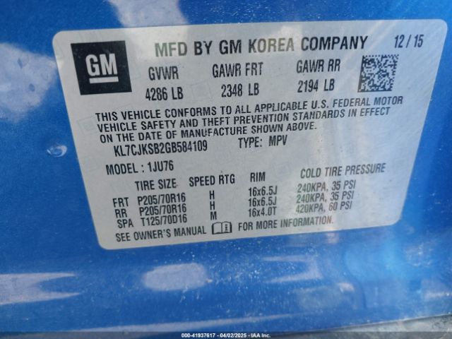 KL7CJKSB2GB584109 Chevrolet Trax 1ls