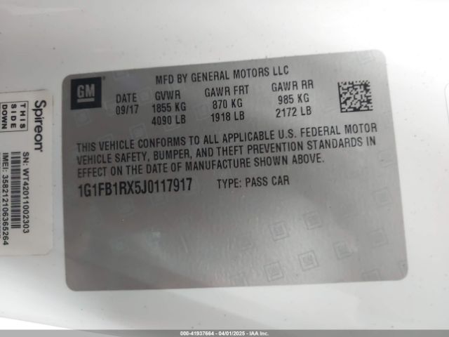 1G1FB1RX5J0117917 Chevrolet Camaro 1lt