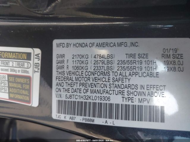 5J8TC1H32KL019306 Acura Rdx Standard