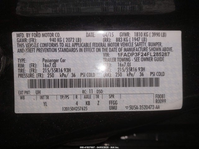 1FADP3F24FL285287 Ford FOCUS SE