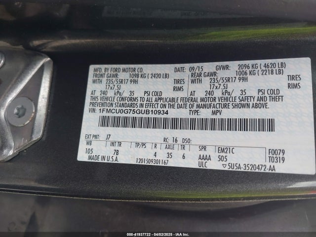 1FMCU0G75GUB10934 Ford ESCAPE SE