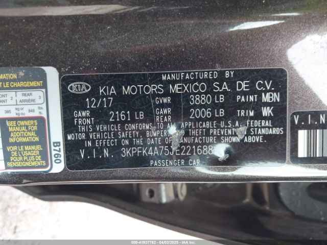 3KPFK4A75JE221688 KIA FORTE LX