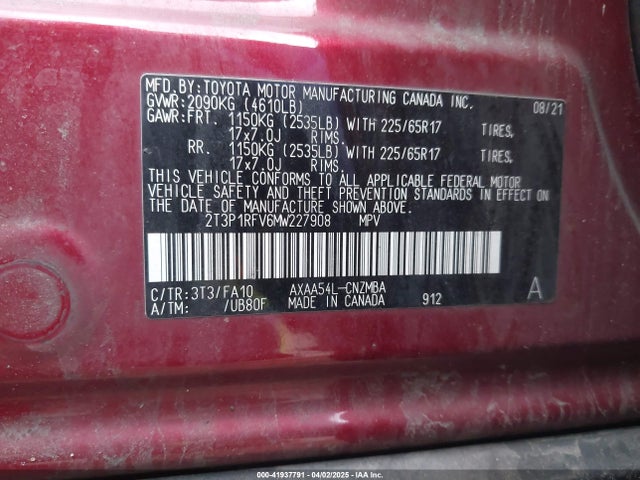 Toyota Rav4 Xle 2021 2T3P1RFV6MW227908 Image 9