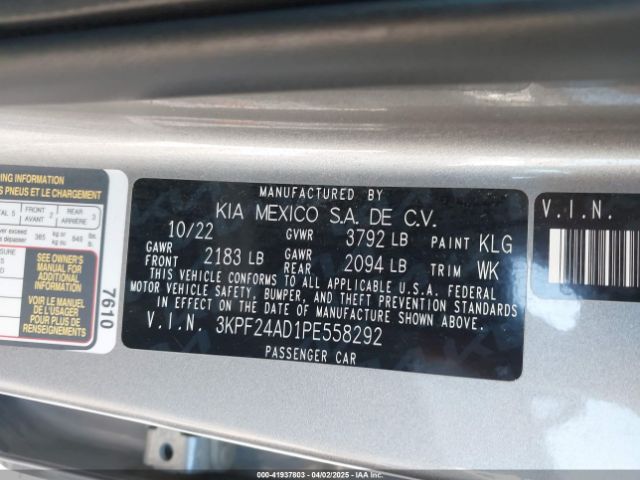 3KPF24AD1PE558292 KIA Forte Lxs