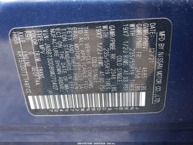 JN8BT3DD8NW270407 Nissan Rogue Platinum Intelligent Awd