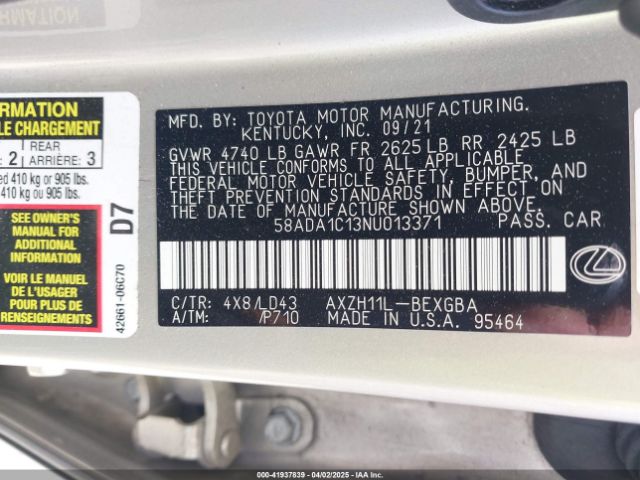 58ADA1C13NU013371 Lexus ES 300H