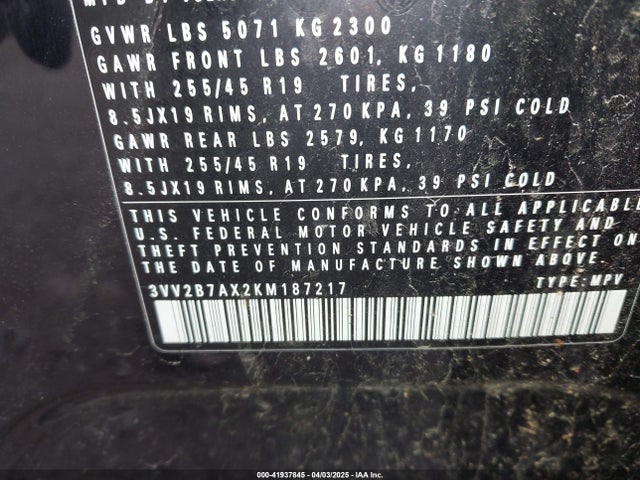 3VV2B7AX2KM187217 Volkswagen Tiguan