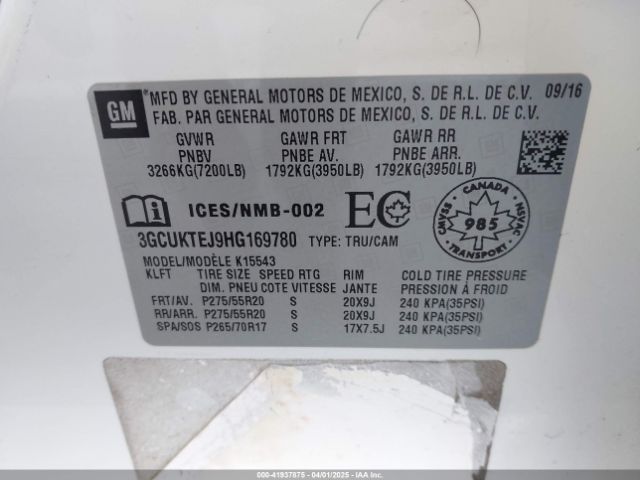 3GCUKTEJ9HG169780 Chevrolet l86 - sidi: spark ignited direct injection, vvt: variable valve timing, afm, e85 max, alum