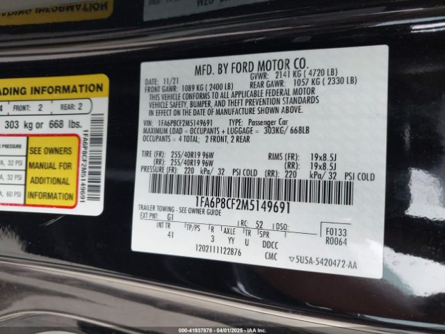 1FA6P8CF2M5149691 Ford Mustang Gt Premium Fastback