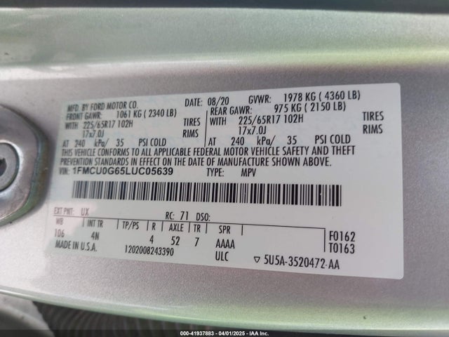 1FMCU0G65LUC05639 Ford ESCAPE SE