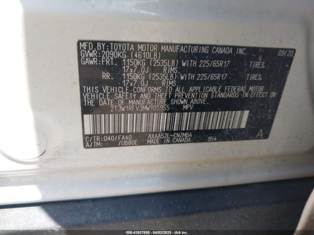 2T3W1RFV3MW105955 Toyota Rav4 Xle