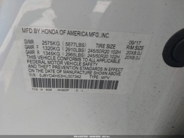 5J8YD4H53HL007342 Acura Mdx Technology Package
