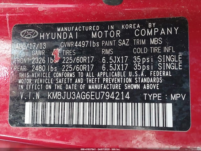 KM8JU3AG6EU794214 Hyundai TUCSON SE