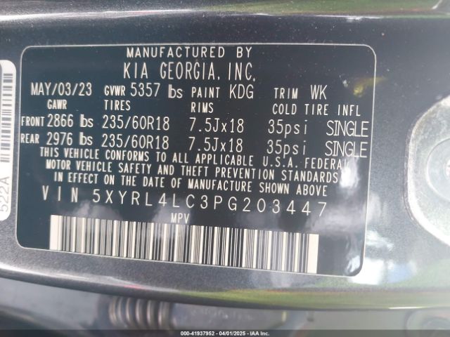 5XYRL4LC3PG203447 KIA SORENTO S