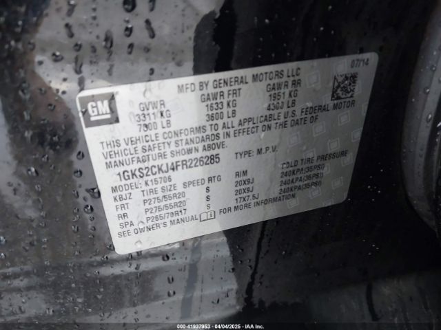 1GKS2CKJ4FR226285 GMC YUKON DENALI