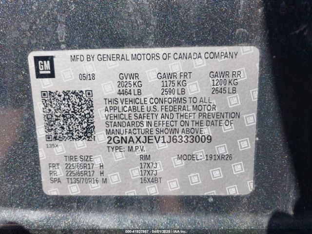 2GNAXJEV1J6333009 Chevrolet EQUINOX LT