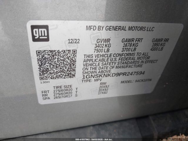 1GNSKNKD9PR247594 Chevrolet Tahoe 4wd Lt