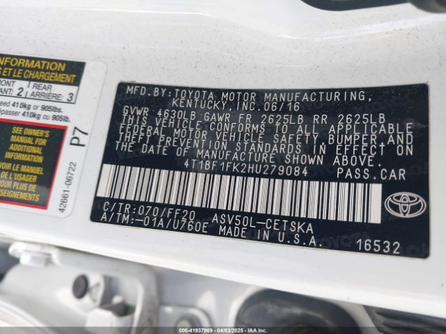 4T1BF1FK2HU279084 Toyota CAMRY SE