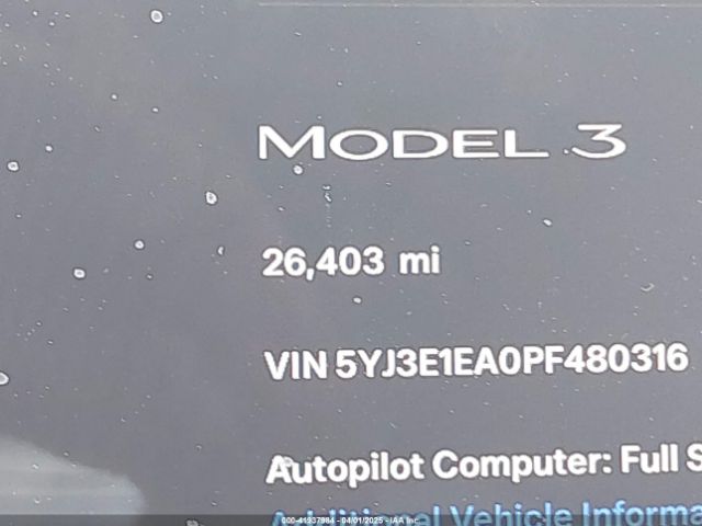 5YJ3E1EA0PF480316 Tesla Model 3 Rear-wheel Drive