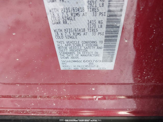 5N1AR2MM6GC600769 Nissan Pathfinder Platinum/s/sl/sv