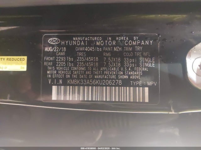KM8K33A56KU206278 Hyundai Kona Limited