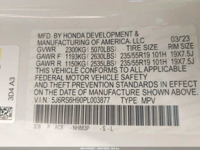5J6RS6H90PL003877 Honda Cr-v Hybrid Sport Touring