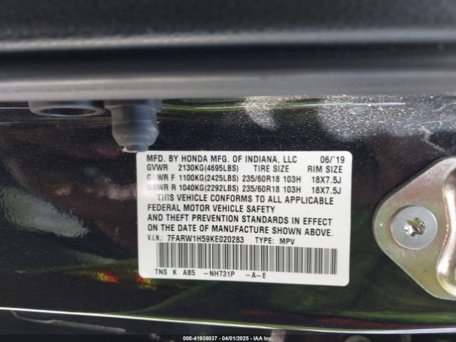 7FARW1H59KE020283 Honda CR-V EX