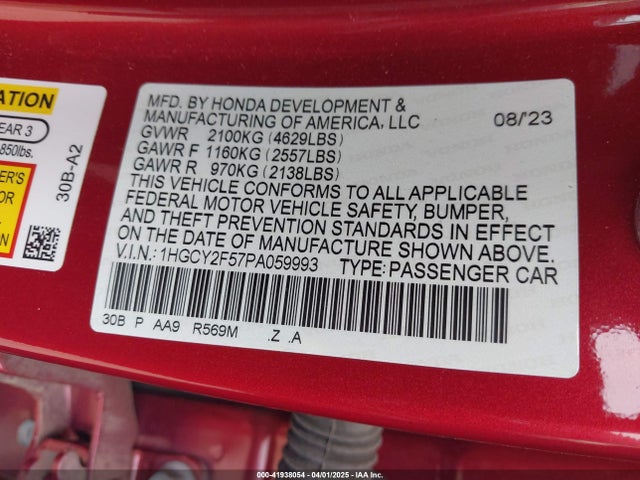 1HGCY2F57PA059993 Honda Accord Hybrid Sport