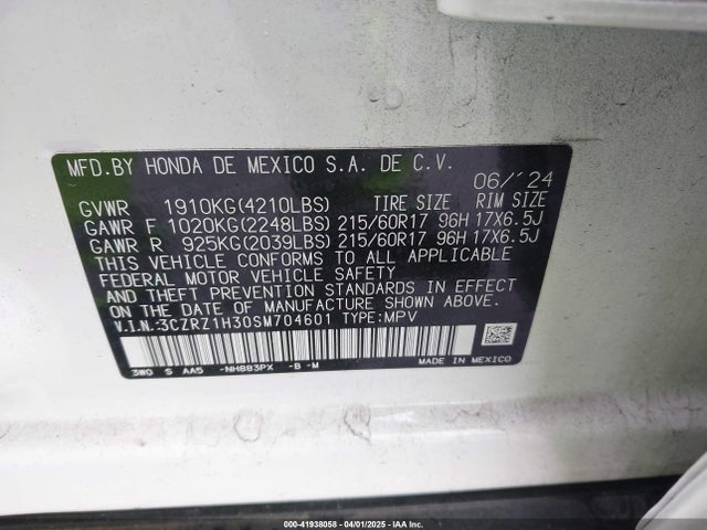 3CZRZ1H30SM704601 Honda Hr-v 2wd Lx