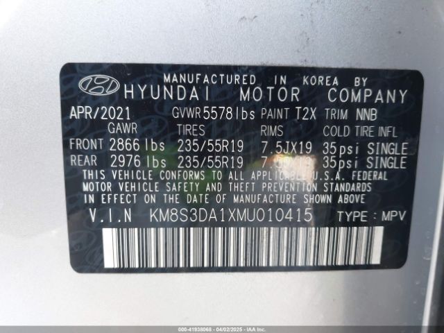 KM8S3DA1XMU010415 Hyundai Santa Fe Hybrid Sel Premium