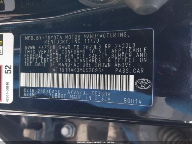4T1G11AK3MU520964 Toyota CAMRY SE