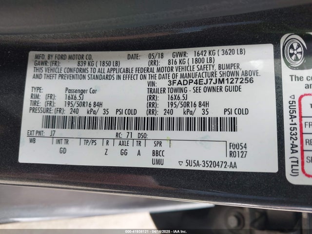 3FADP4EJ7JM127256 Ford FIESTA SE