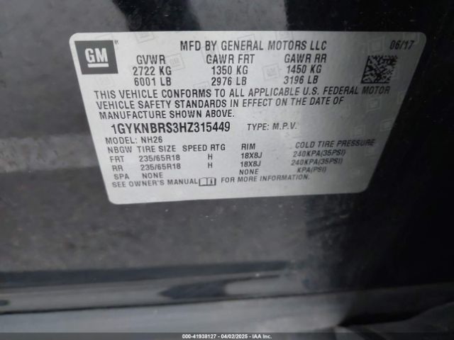 1GYKNBRS3HZ315449 Cadillac XT5 LUXURY