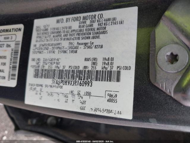 3FA6P0K9XJR160993 Ford Fusion Titanium