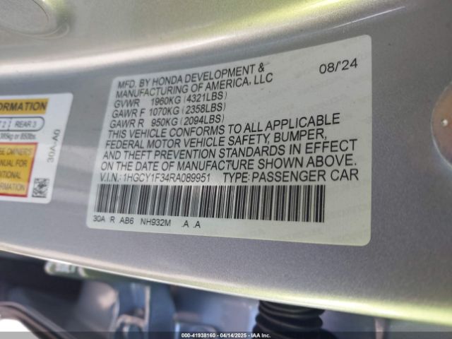 1HGCY1F34RA089951 Honda ACCORD EX