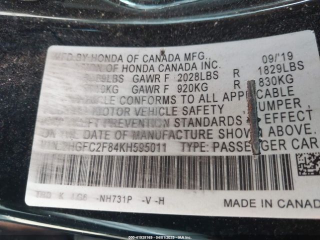 2HGFC2F84KH595011 Honda Civic Sport