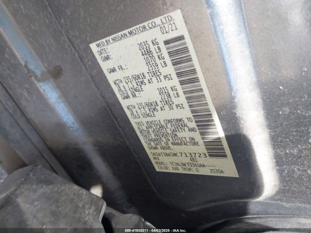 5N1AT3BA5MC713723 Nissan Rogue Sv Fwd