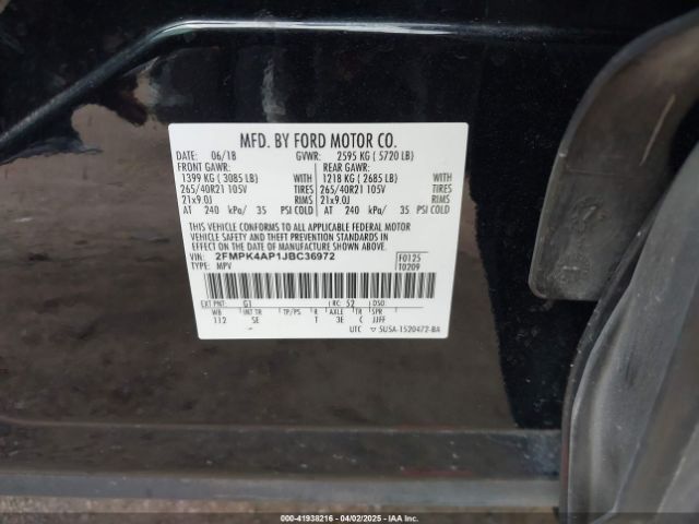 2FMPK4AP1JBC36972 Ford EDGE SPORT